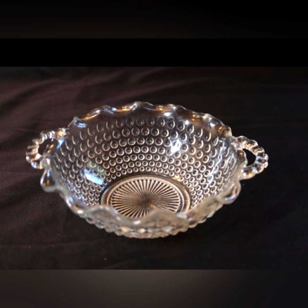 Vintage Fenton Clear Hobnail Candy Dish with Handles